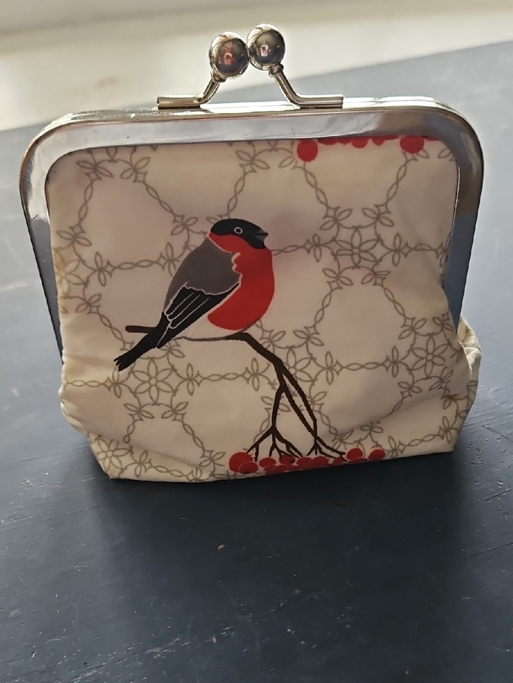 Hand Crafted Red and Gray Bird Coin Purse